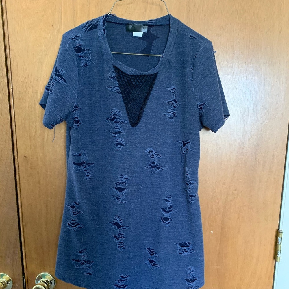 Blue distressed top
